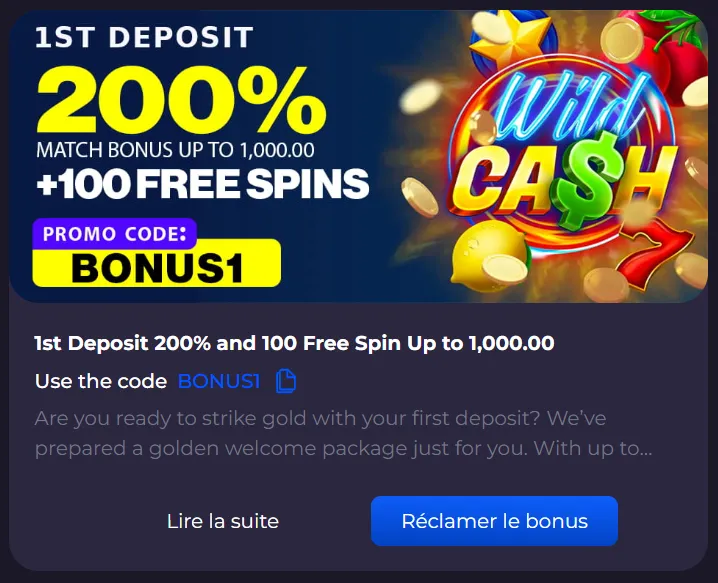 Premier dépôt Europe777 – bonus 100% à 200€