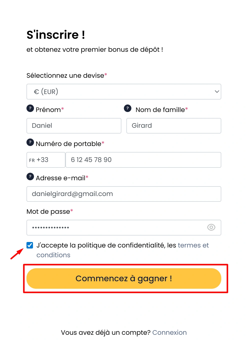Processus d'inscription rapide sur Europe777 Casino