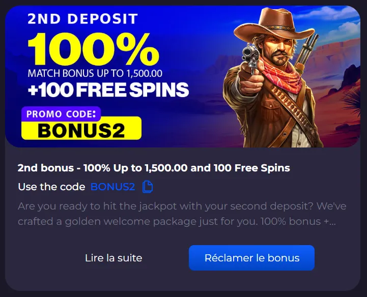 Deuxième dépôt Europe777 – bonus 50% à 150€